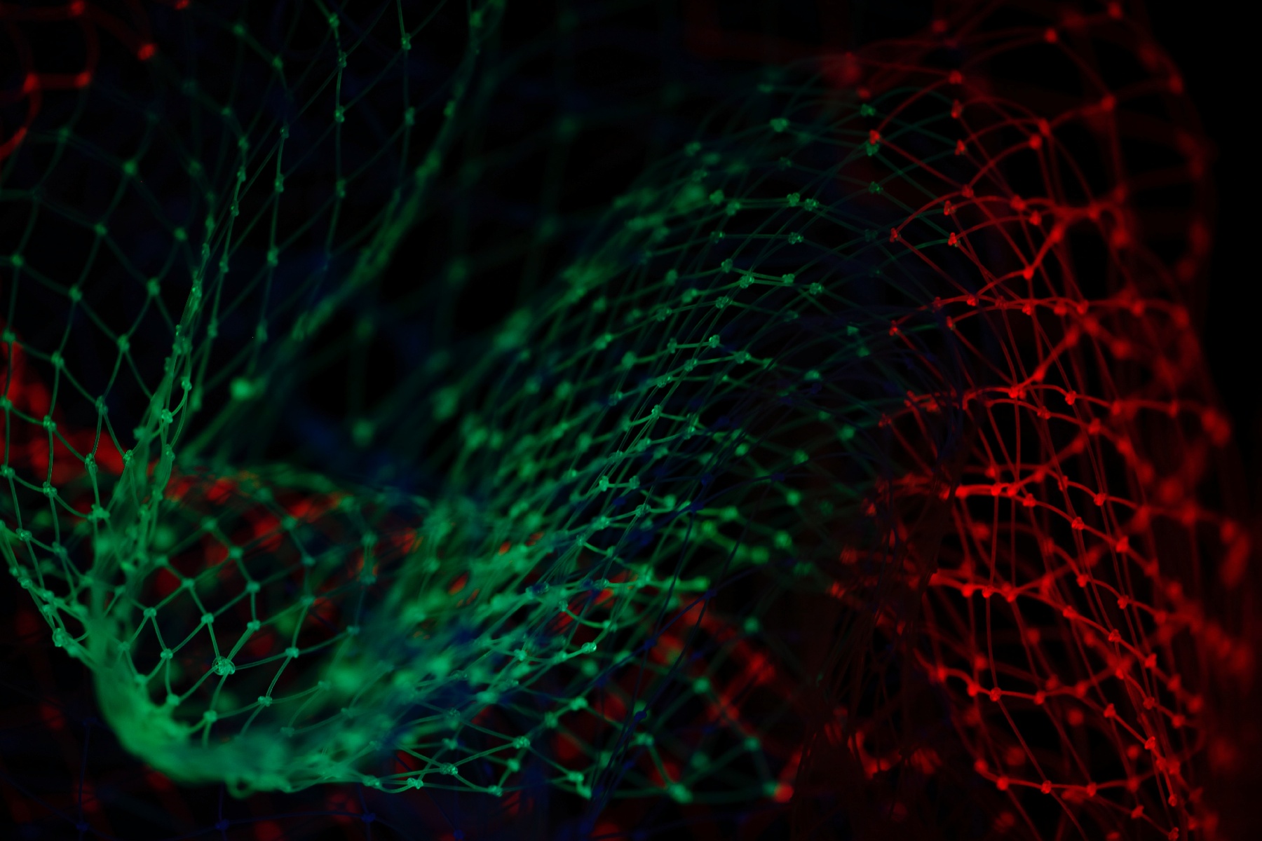 red and green net on a black background